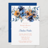青とオレンジの水カラーフローラブライダルシャワー 招待状 (正面/裏面)