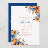 青とオレンジの水カラーフローラ婚約パーティ 招待状 (正面/裏面)