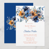 青とオレンジの水彩花のウェディングシャワー 招待状 (正面/裏面)