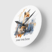 青とオレンジの水色のかわいいキツネ ラウンド壁時計 (傾斜)