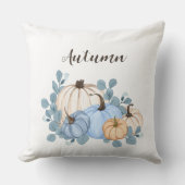 青とオレンジの水色のカボチャ秋 クッション (正面)