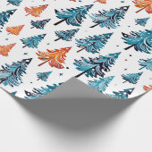 青とオレンジの水色のクリスマスツリー ラッピングペーパー (角)