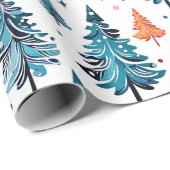 青とオレンジの水色のクリスマスツリー ラッピングペーパー (ロールコーナー)