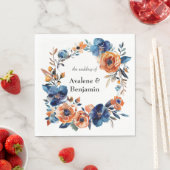 青とオレンジの水色のフローラ結婚の スタンダードランチョンナプキン (インサイチュ)