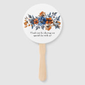 青とオレンジの水色のフローラ結婚の ハンドファン (裏面)