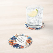 青とオレンジの水色のフローラ結婚の ペーパーコースター (インサイチュ)