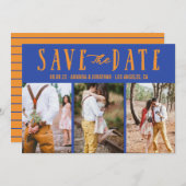 青とオレンジの結婚式の日付の写真を保存 セーブザデート (正面/裏面)