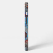 青とオレンジの色の花柄デジタルアート iPhoneケース (左側面)
