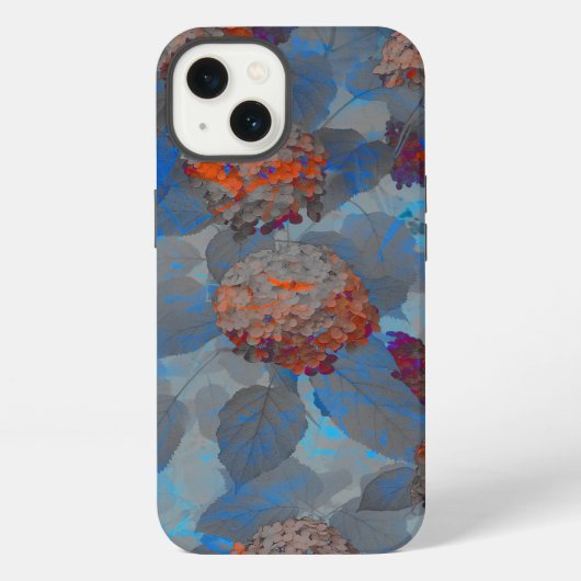 青とオレンジの色の花柄デジタルアート iPhoneケース (裏面)