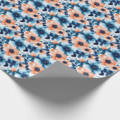 青とオレンジの花が白地に ラッピングペーパー (角)