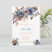 青とオレンジの花のウェディング カップルシャワー 招待状 (スタンド正面)
