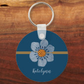 青とオレンジの花のキーチパーソナライズされたェーン キーホルダー (正面)