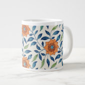 青とオレンジの花のパターン ジャンボコーヒーマグカップ (正面右)