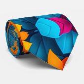 青とオレンジの花のパターン ネクタイ (ロール)