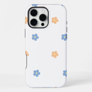 青とオレンジの花のフラワーパターン iPhone 16 PRO MAXケース