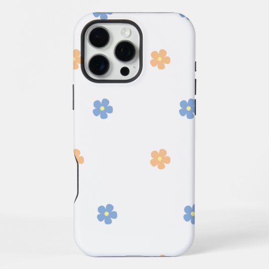 青とオレンジの花のフラワーパターン iPhoneケース (裏面)