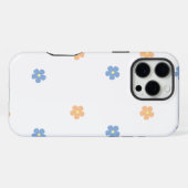 青とオレンジの花のフラワーパターン iPhoneケース (裏面横)