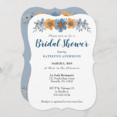 青とオレンジの花のブライダルシャワー招待状 招待状 (正面/裏面)