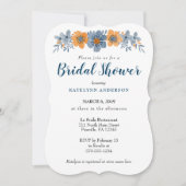 青とオレンジの花のブライダルシャワー招待状 招待状 (正面)