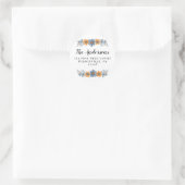 青とオレンジの花のラウンド差出人住所ラベル ラウンドシール (バッグ)