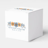 青とオレンジの花スクエア結婚式の引き出物ボックス フェイバーボックス (正面サイド)