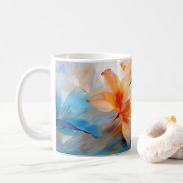 青とオレンジの花マグカップ コーヒーマグカップ