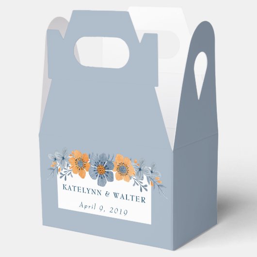 青とオレンジの花ライトブルー結婚式の引き出物 フェイバーボックス (オープン)