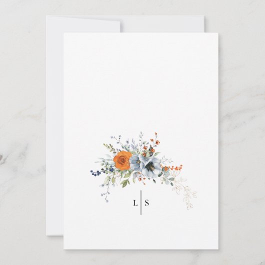 青とオレンジの花柄の結婚式招待状 招待状 (裏面)