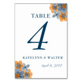 青とオレンジの花結婚のテーブル番号 テーブルナンバー (裏面)