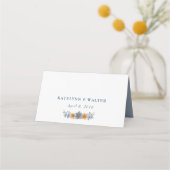 青とオレンジの花結婚のプレイスカード プレイスカード (裏面)