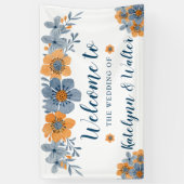 青とオレンジの花結婚の歓迎バナー 横断幕 (縦)