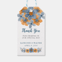 青とオレンジの花結婚式の引き出物ありがとう