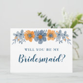 青とオレンジの花、あなたは私のブライズメイドになってくれる? 招待状 (スタンド正面)