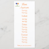 青とオレンジの花、カスタムメニューカード メニュー (裏面)