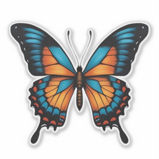 青とオレンジの蝶のシール シール (正面)