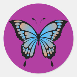 青とオレンジの蝶のステッカー ラウンドシール