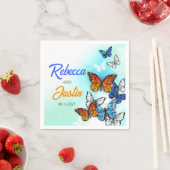 青とオレンジの蝶ボホモダンナプキンス スタンダードカクテルナプキン (インサイチュ)