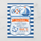 青とオレンジの赤航海のちゃんシャワー インビテーションポストカード (正面)