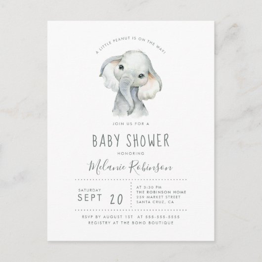 青とオレンジの部族パターン象の赤ちゃんシャワー インビテーションポストカード (正面)