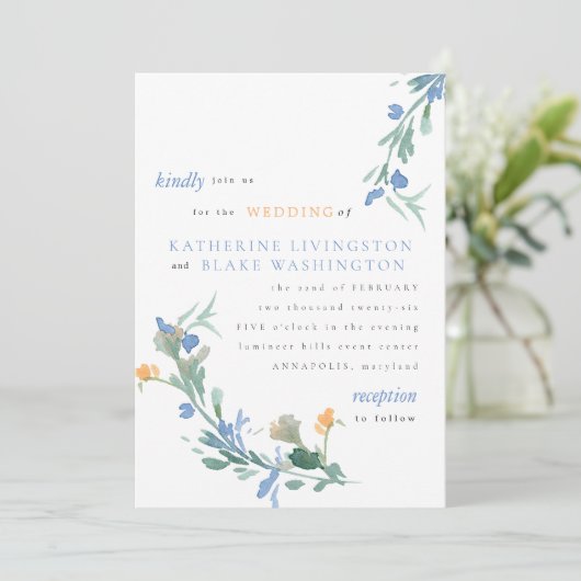 青とオレンジの野カラフル花結婚のinvita 招待状 (スタンド正面)