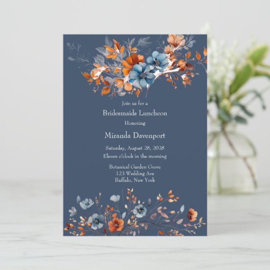 青とオレンジの野生の花の花嫁給食会 招待状 (スタンド正面)