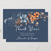 青とオレンジの野生の花サンキューカード 招待状 (正面/裏面)