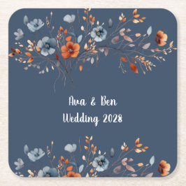 青とオレンジの野結婚花 スクエアペーパーコースター