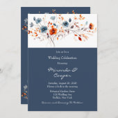 青とオレンジの野結婚花 招待状 (正面/裏面)
