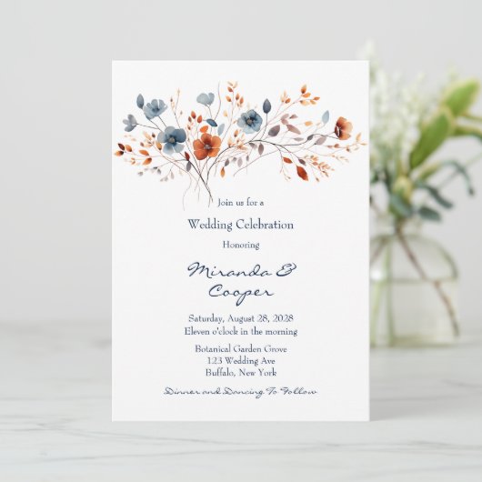 青とオレンジの野結婚花 招待状 (スタンド正面)