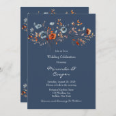 青とオレンジの野結婚花 招待状 (正面/裏面)