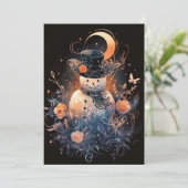 青とオレンジの雪だるまクリスマスカード シーズンカード (スタンド正面)