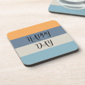 青とオレンジストライプのの幸せ日 コースター (左側)