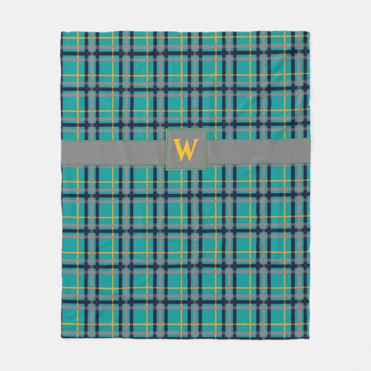 青とオレンジプレイドフリースブランケット フリースブランケット (正面)