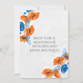 青とオレンジポピー金ゴールドブライダルシャワー 招待状 (裏面)